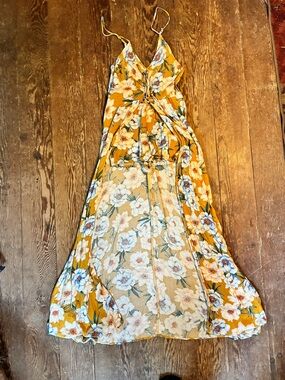 Forever 21 Mustard Yellow Floral Wrap Maxi Dress